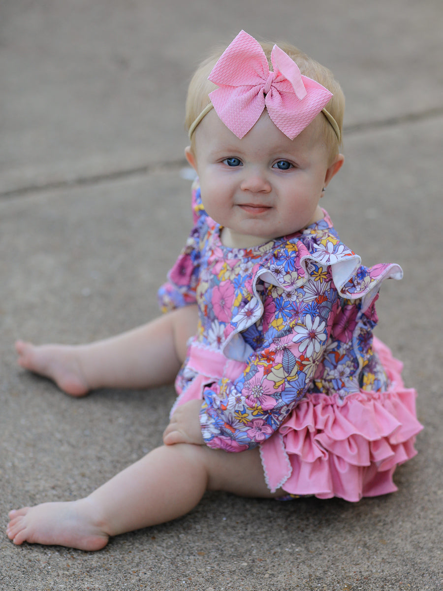Fall Vintage Floral Print Girls Long Sleeve Romper