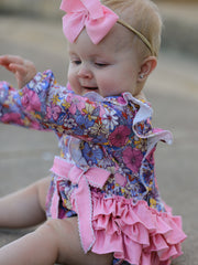 Fall Vintage Floral Print Girls Long Sleeve Romper