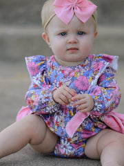 Fall Vintage Floral Print Girls Long Sleeve Romper