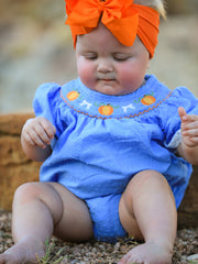 Halloween Thanksgiving Pumpkin Smocked Bubble Romper
