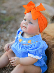 Halloween Thanksgiving Pumpkin Smocked Bubble Romper
