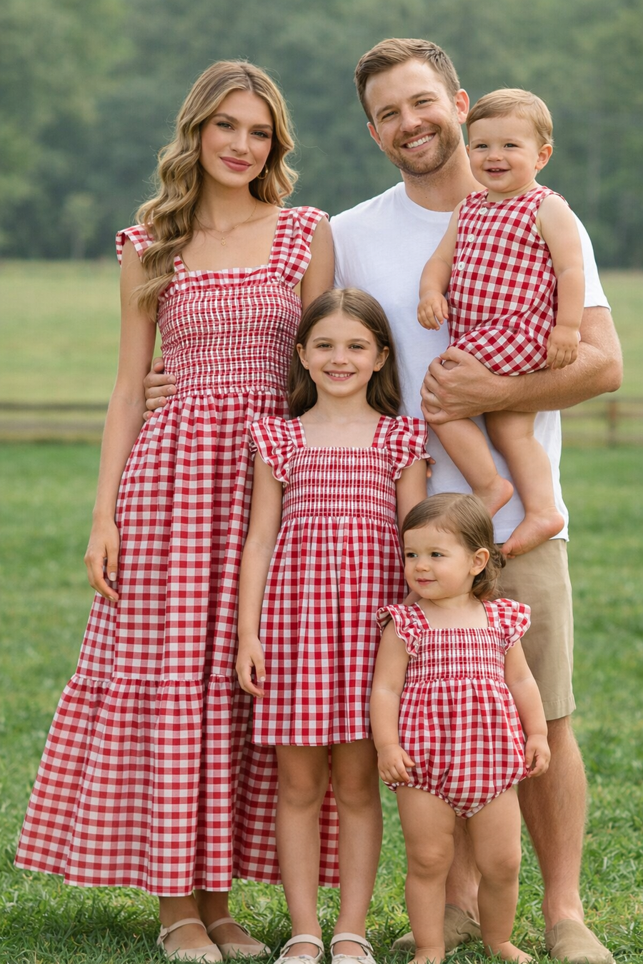 Summer Plaid Smocked Ruffle Girl Romper Sibling Outfits