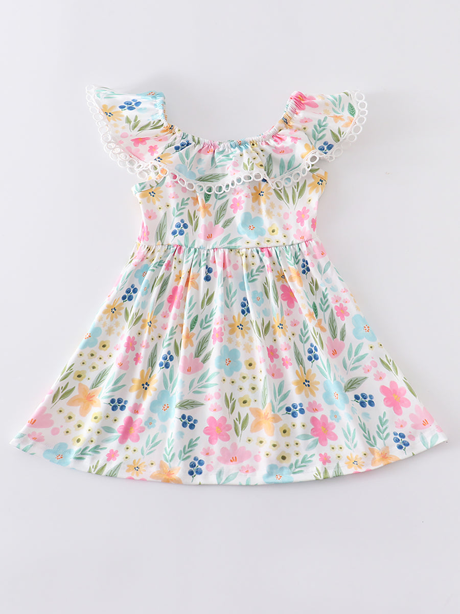 Colored Floral Ruffle Girl Dress