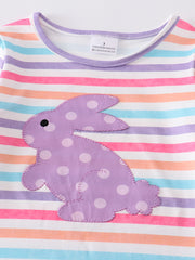 Colored Stripe Rabbit Applique Girl Dress