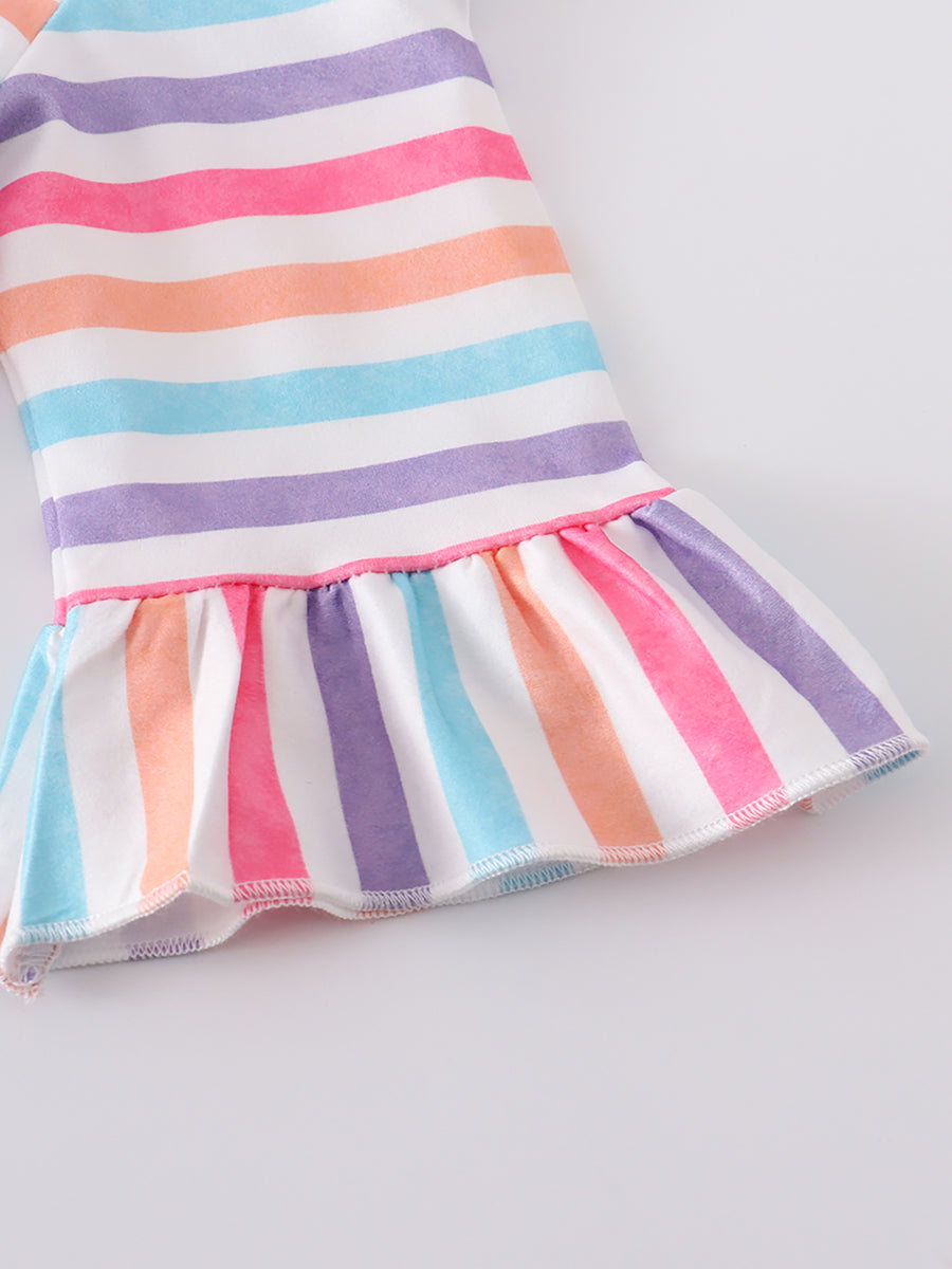 Colored Stripe Rabbit Applique Girl Dress