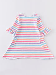 Colored Stripe Rabbit Applique Girl Dress