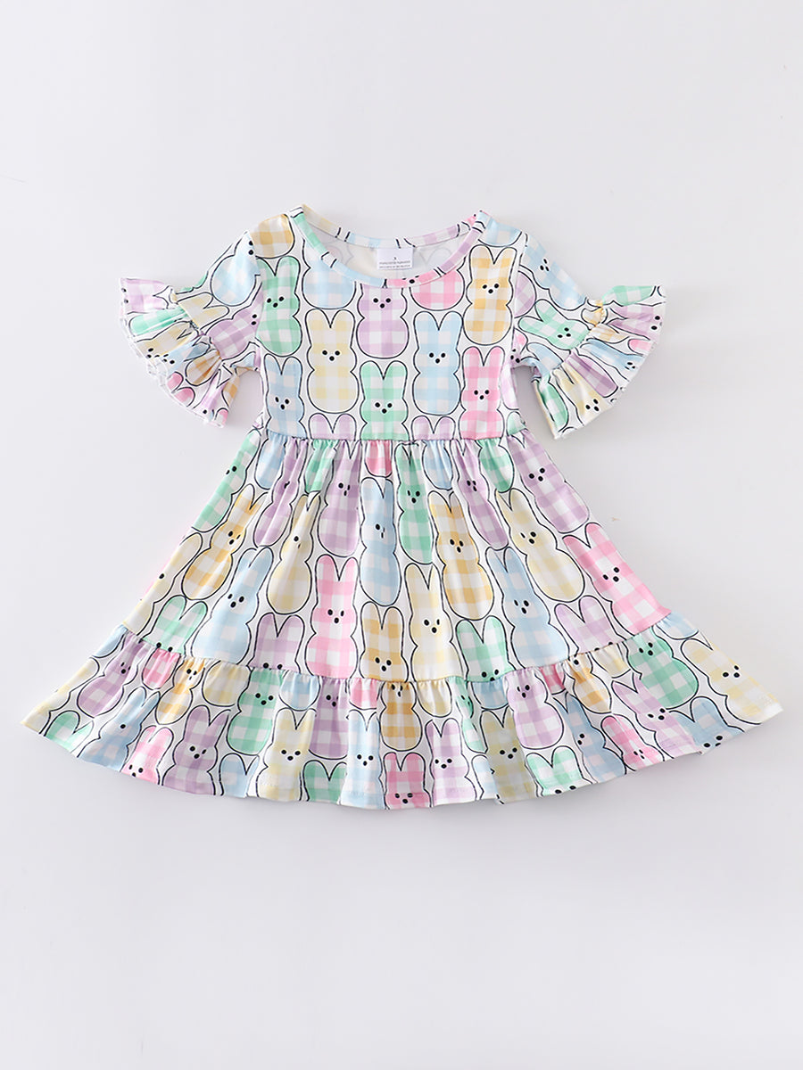 Easter Colored Plaid Rabbit Ruffle Dress