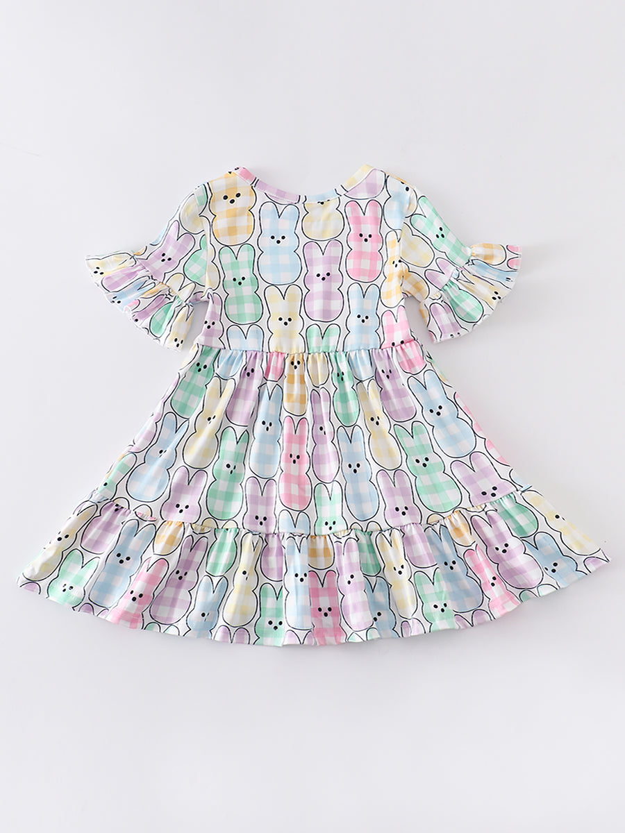 Easter Colored Plaid Rabbit Ruffle Dress