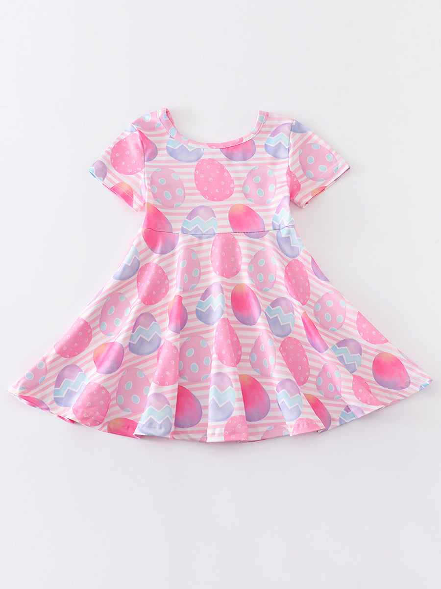 Pink Striped Egg Print Twirl Dress