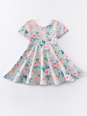 Easter Blue Rabbit Floral Girl Twirl Dress