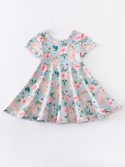 Easter Blue Rabbit Floral Girl Twirl Dress