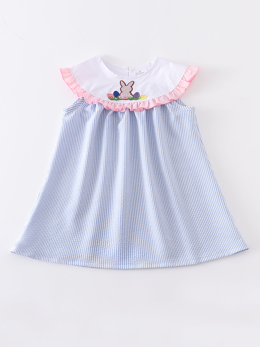 Blue Stripe Rabbit Applique Dress