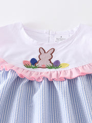 Blue Stripe Rabbit Applique Dress