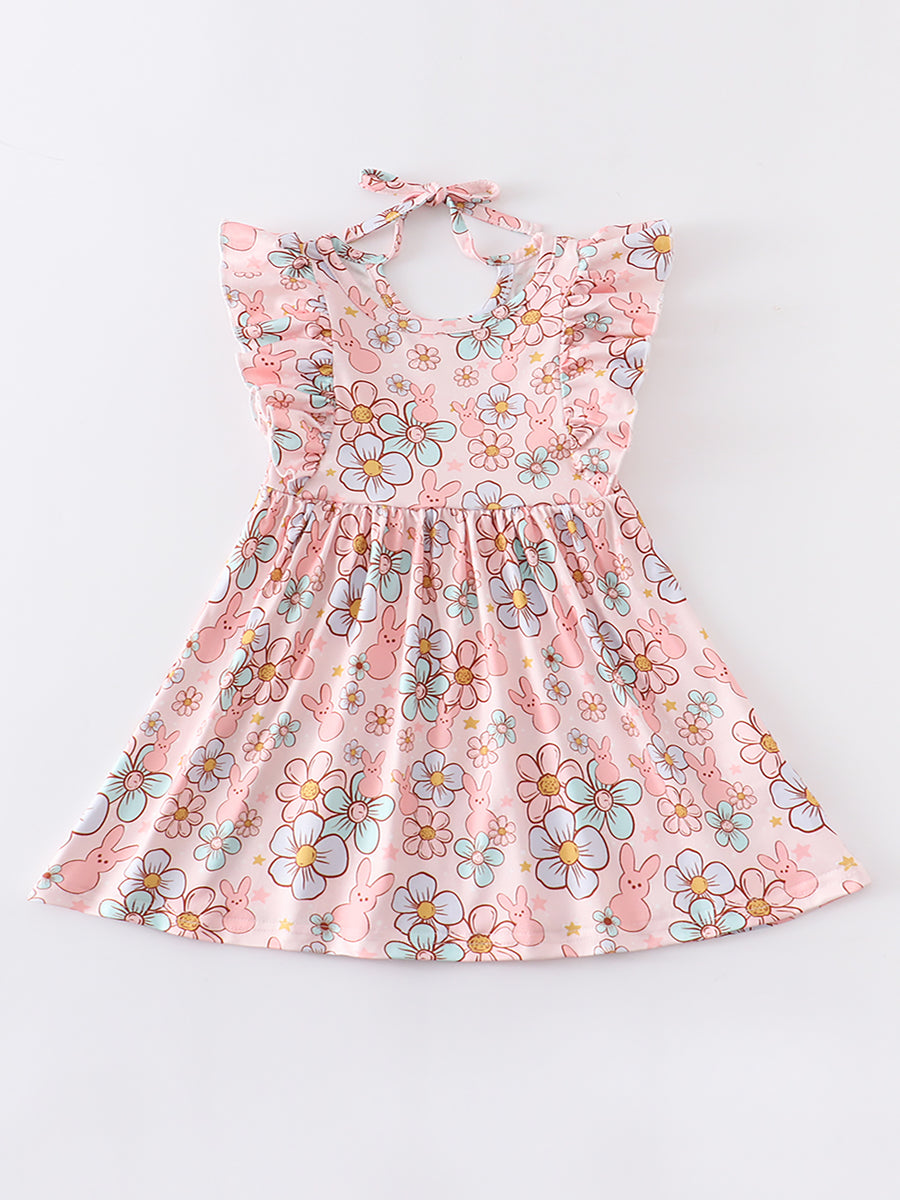 Easter Rabbit Floral Ruffle Girl Dress