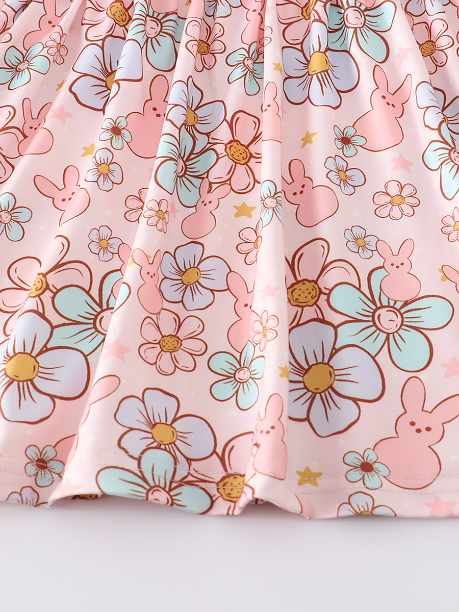 Easter Rabbit Floral Ruffle Girl Dress