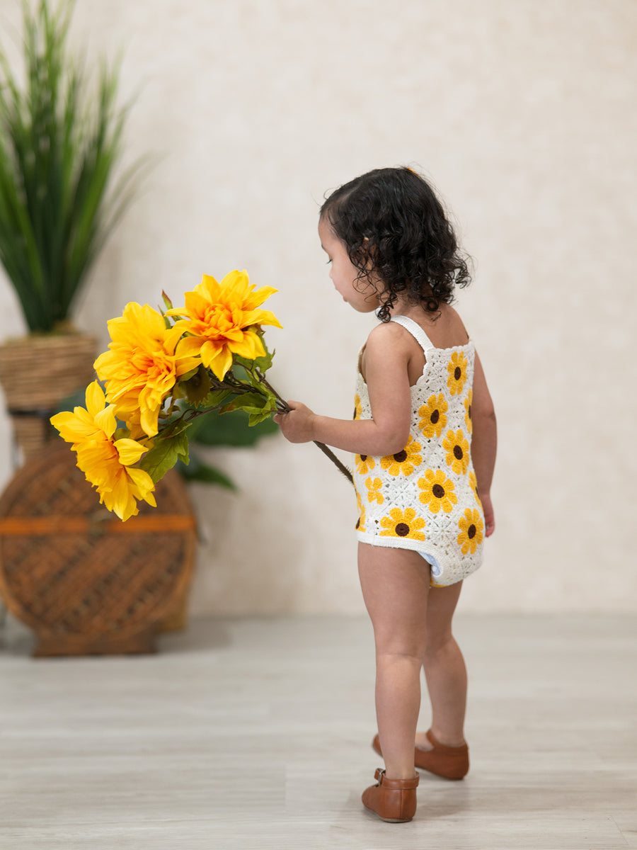 Summer Sunflower Baby Crochet Romper