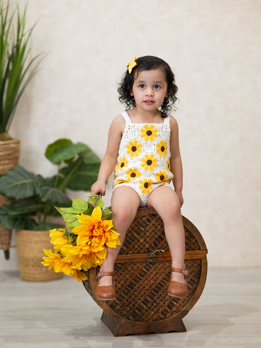 Summer Sunflower Baby Crochet Romper