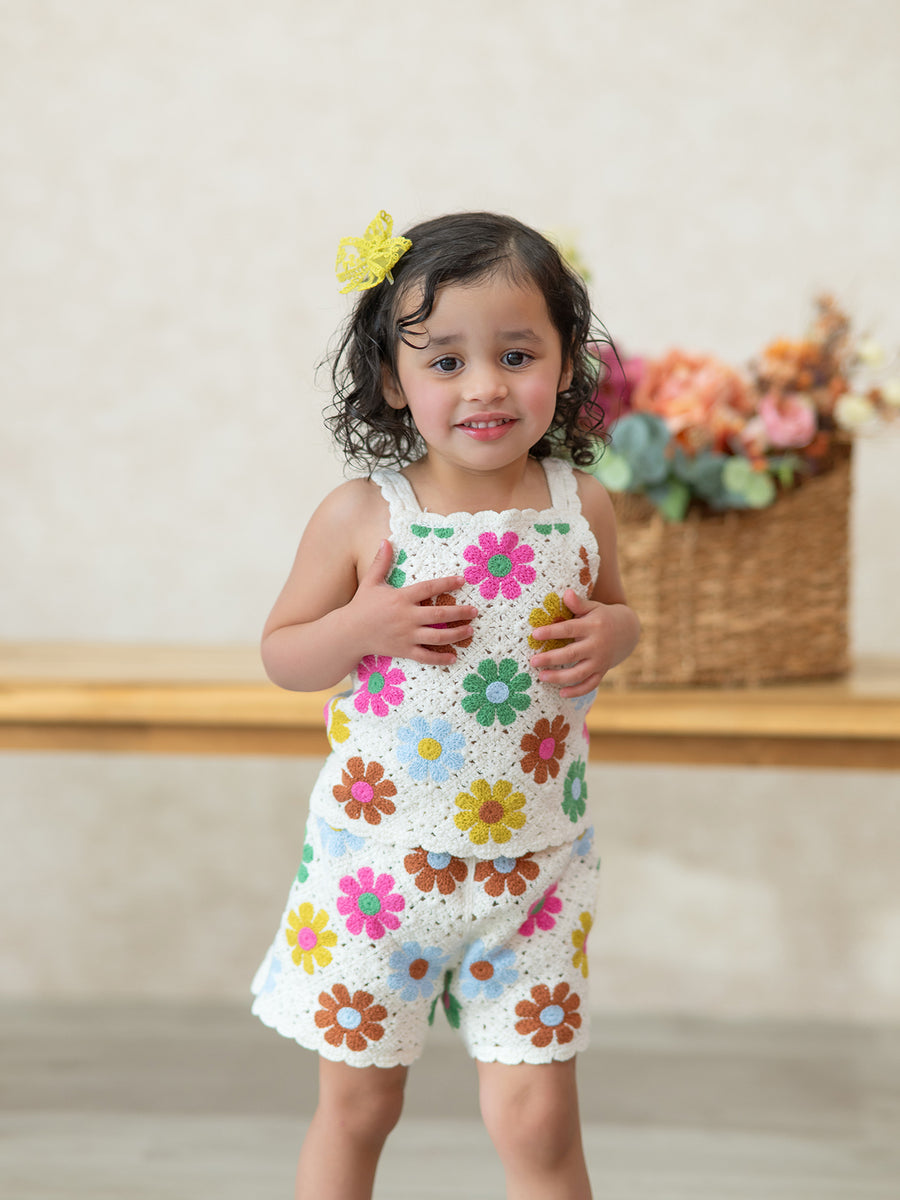 Summer Crochet Floral Girl Set
