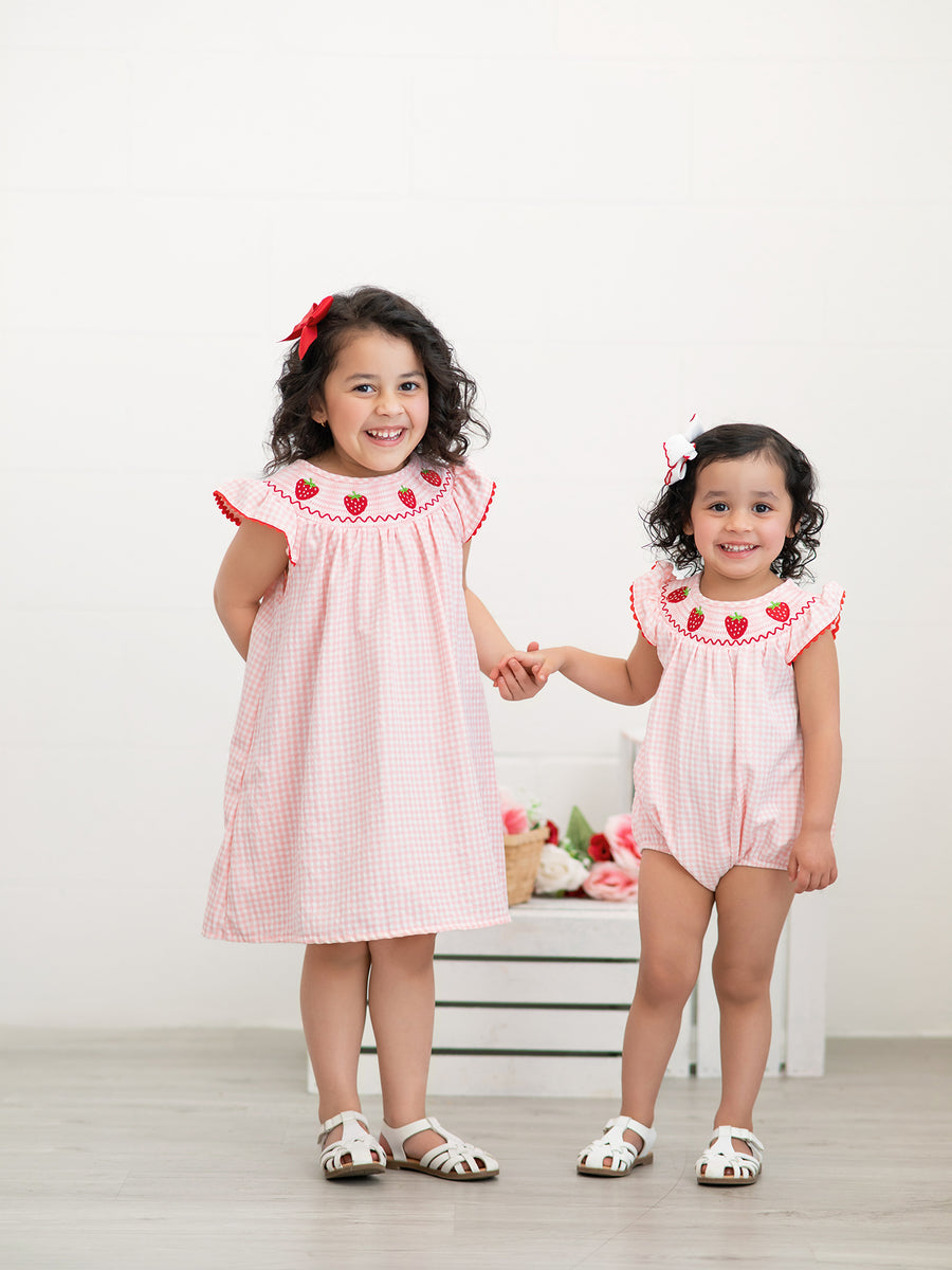 Baby Girls Strawberry Plaid Smocked Romper