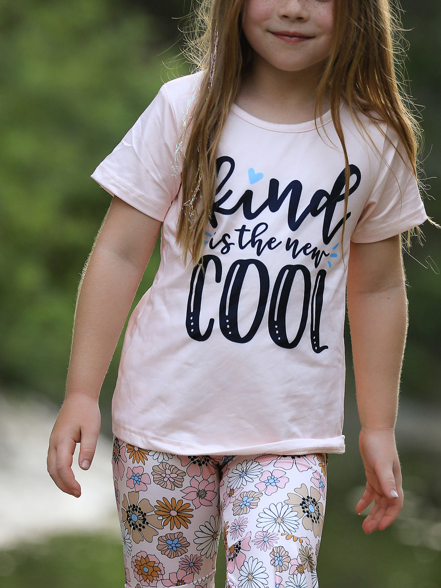 Girls Letter Print Top + Floral Pattern Pants