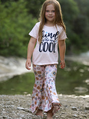 Girls Letter Print Top + Floral Pattern Pants