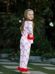Valentine’s Day Girl Set with Heart Print and Red Ruffle Details