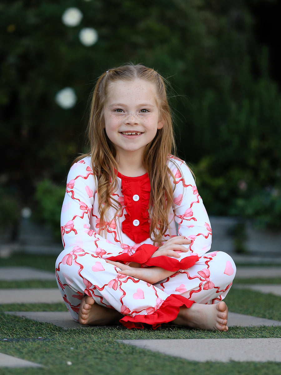 Valentine’s Day Girl Set with Heart Print and Red Ruffle Details