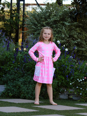 Girls Valentine’s Outfit Pink Heart Long Sleeve Dress with Pockets