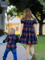 Mommy & Me Christmas Plaid Dresses & Baby Bloomer Set