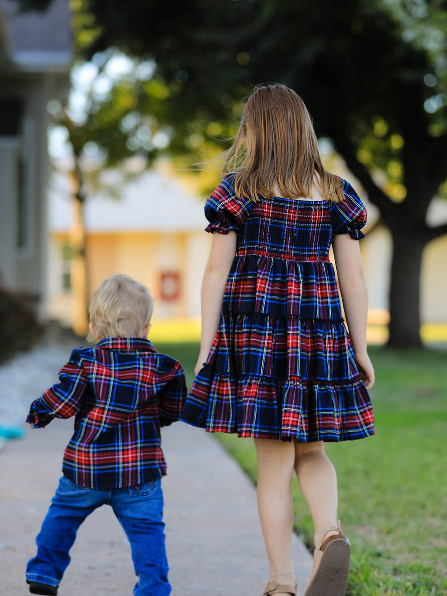 Mommy & Me Christmas Plaid Dresses & Baby Bloomer Set