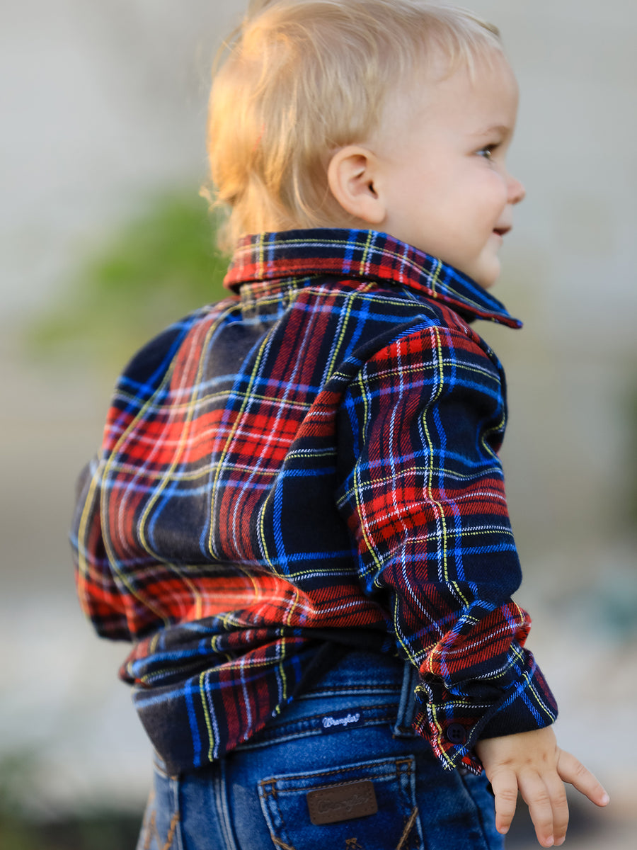 Christmas Boys Red Navy Plaid Button Down Shirt