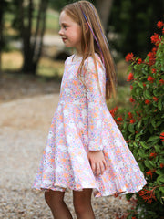 Halloween Ghost Print Girls Twirl Dress Long Sleeve