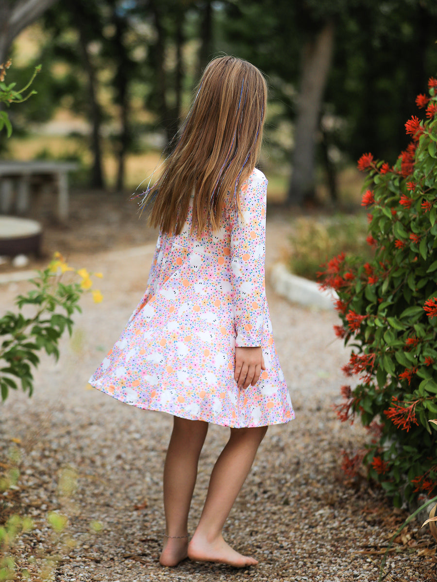 Halloween Ghost Print Girls Twirl Dress Long Sleeve