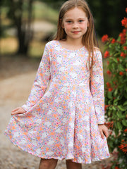 Halloween Ghost Print Girls Twirl Dress Long Sleeve