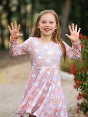 Halloween Ghost Print Girls Twirl Dress Long Sleeve