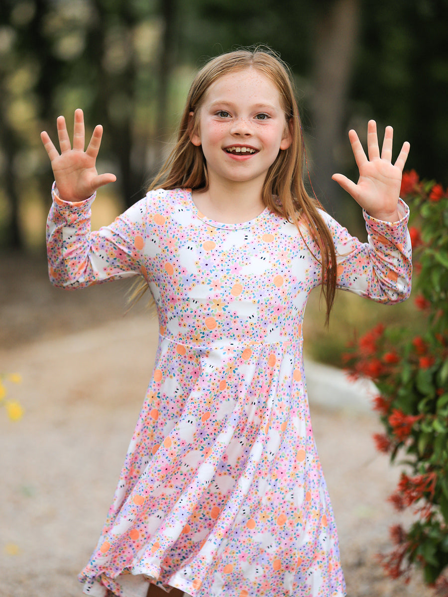 Halloween Ghost Print Girls Twirl Dress Long Sleeve