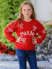 Mom and Me Winter Christmas Red "merry" Pullover Sweater