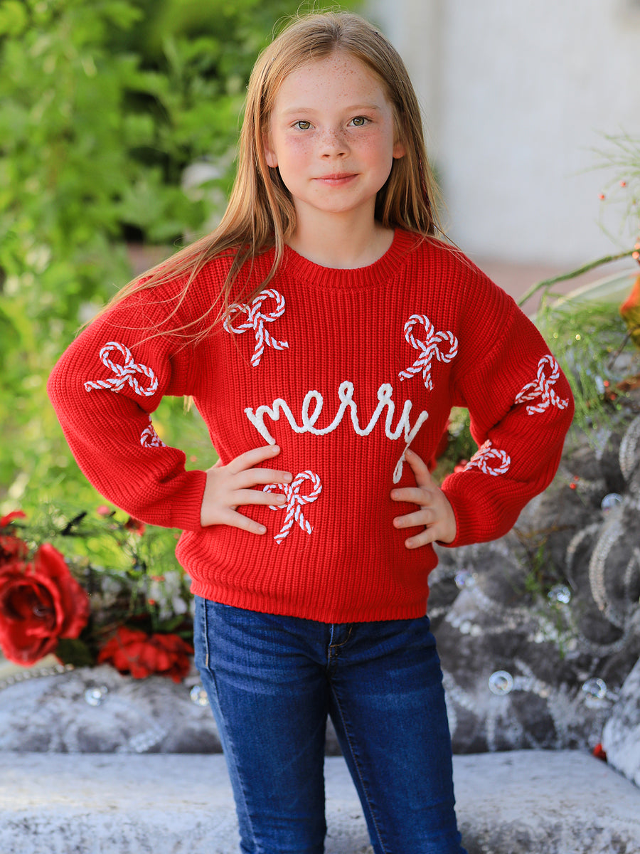 Mom and Me Winter Christmas Red "merry" Pullover Sweater