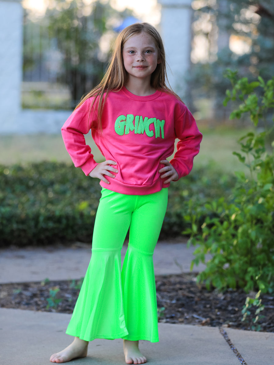 Christmas Party Outfit for Girls – Pink Letter Long Sleeve Top with Pants