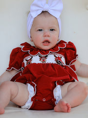 Baby Girls Christmas Reindeer Smocked Bubble Romper