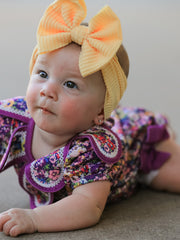 Purple Floral Bow Petals Collar Girls Romper