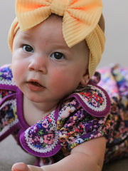 Purple Floral Bow Petals Collar Girls Romper