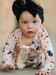 Halloween Black Cat Baby Zip Romper Ruffle Trim