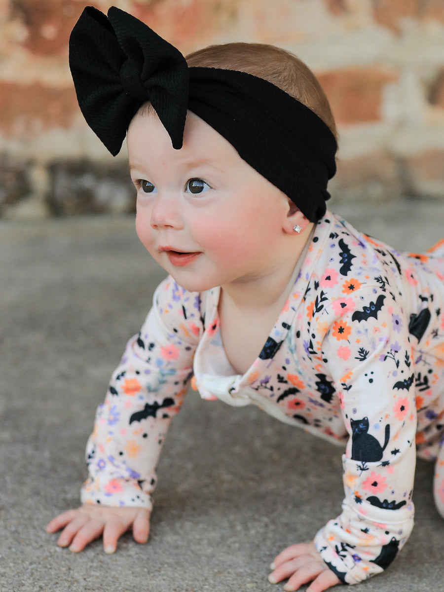 Halloween Black Cat Baby Zip Romper Ruffle Trim