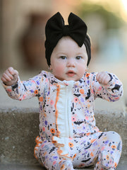 Halloween Black Cat Baby Zip Romper Ruffle Trim