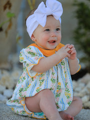 Fall Smocked Floral & Stripe Baby Girl Romper with Scallop Collar