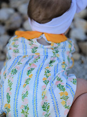 Fall Smocked Floral & Stripe Baby Girl Romper with Scallop Collar