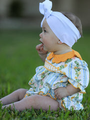 Fall Smocked Floral & Stripe Baby Girl Romper with Scallop Collar