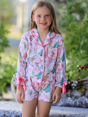Christmas Girls Holiday Figure Bow Pajama Set