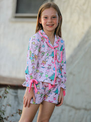 Christmas Girls Holiday Figure Bow Pajama Set